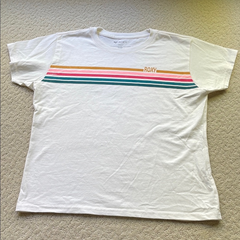 Roxy White Tee with Multicolor Stripes Women small